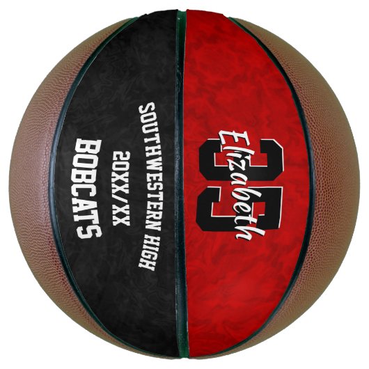 rood zwart meisjes team kleuren aandenken basketbal (Verticaal)