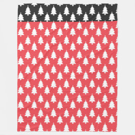 ROOD & ZWART MET RIJEN WITTE KERSTBOMEN FLEECE DEKEN