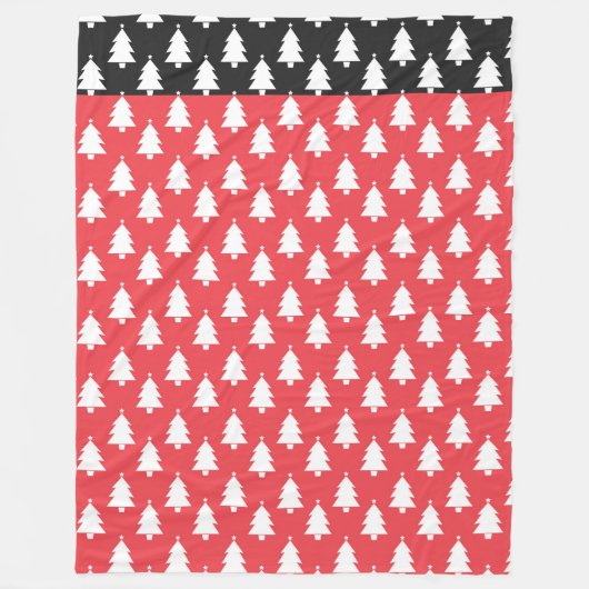 ROOD & ZWART MET RIJEN WITTE KERSTBOMEN FLEECE DEKEN (Voorkant)