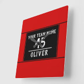 Rood zwart met teamnaam nummer vierkante klok (Hoek)