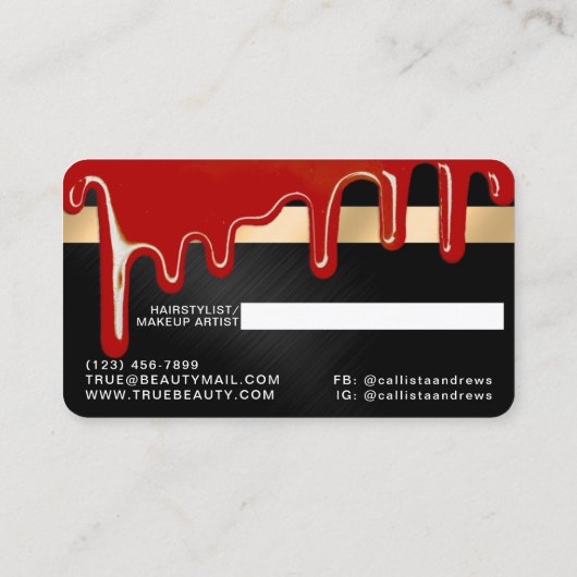 Rood Zwart Metallic Dikke Druppels Credit Visitekaartje (Achterkant)