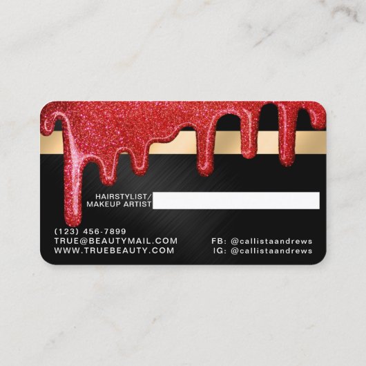 Rood Zwart Metallic Dikke Glitter Drupt Credit Visitekaartje (Achterkant)