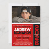 Rood & Zwart Modern Afstuderen Fotoaankondiging Kaart (Voorkant)