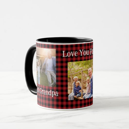 Rood Zwart Modern Buffalo Plaid Check Fotocollage Mok (Voorkant links)