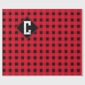 rood & zwart modern buffelplaid Monogram initiaal Cadeaupapier (Vlak)