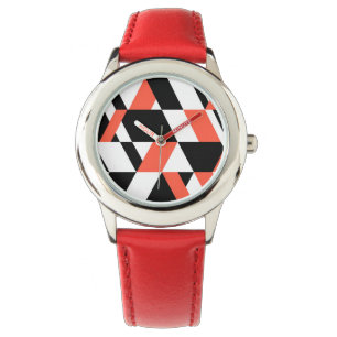 Rood-zwart, modern, trendy, geometrisch ontwerp in horloge