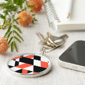 Rood-zwart, modern, trendy, geometrisch ontwerp in sleutelhanger (Zijkant)