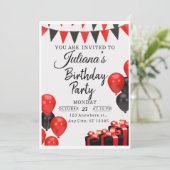 Rood & Zwart Modern Verjaardagsfeestuitnodiging Kaart (Staand voorkant)