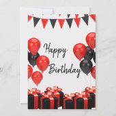 Rood & Zwart Modern Verjaardagsfeestuitnodiging Kaart (Achterkant)