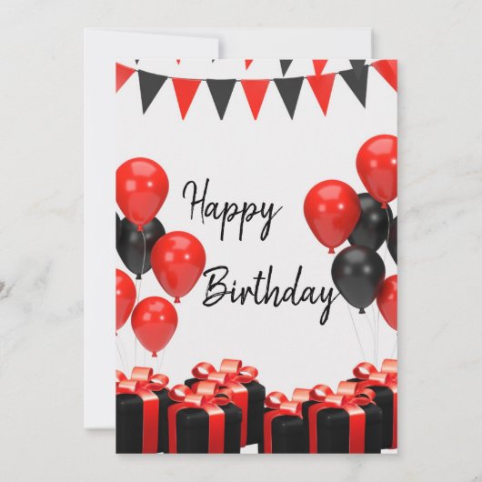 Rood & Zwart Modern Verjaardagsfeestuitnodiging Kaart (Achterkant)