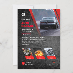 Rood & Zwart Moderne Auto Garage Flyer Kaart