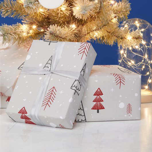 rood zwart Moderne eenvoudige geometrische kerstbo Cadeaupapier (Feestdagen)