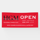 Rood Zwart Monogram Open Bedrijfsbanner Spandoek (Horizontaal)