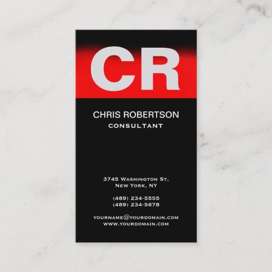 Rood zwart monogram standaard verticaal Visitekaar Visitekaartje (Voorkant)