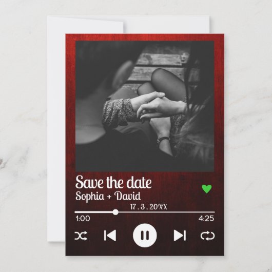 Rood Zwart Muziek Afspeellijst Song Photo Save the Kaart (Voorkant)
