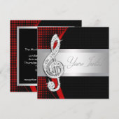 Rood Zwart Muziek Violinesleutel Uitnodigingen voo (Voorkant / Achterkant)