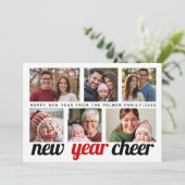Rood, zwart Nieuwjaar Cheer zes fotocollage 2025 Feestdagenkaart (Staand voorkant)