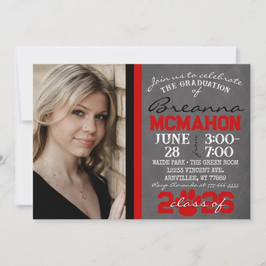 Rood & Zwart Paw Print Afstuderen 2 Foto Kaart (Voorkant)