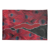 Rood Zwart Peafowl Marmer Agaat Glam Kussensloop (Achterkant)