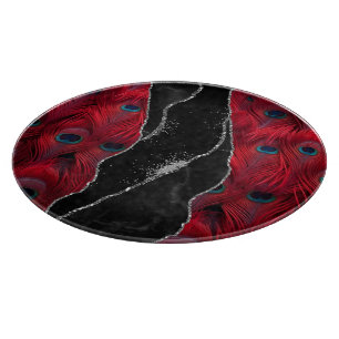 Rood Zwart Peafowl Marmer Agaat Glam Snijplank