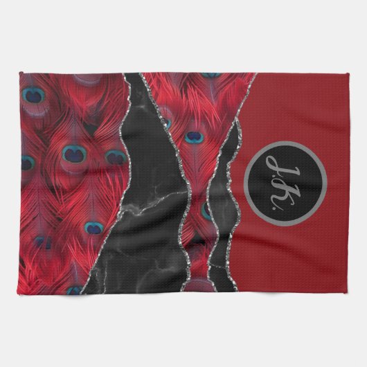 Rood Zwart Peafowl Marmer Agaat Glam Theedoek (Horizontaal)