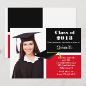 Rood & zwart Photo Afstuderen-uitnodiging Kaart (Voorkant / Achterkant)