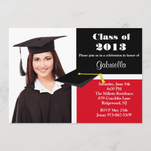 Rood & zwart Photo Afstuderen-uitnodiging Kaart