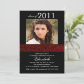 Rood & zwart Photo Afstuderen-uitnodiging Kaart (Staand voorkant)