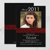 Rood & zwart Photo Afstuderen-uitnodiging Kaart (Voorkant / Achterkant)