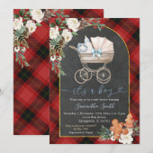 Rood Zwart Plaid Baby Koets Douche Kerst Kaart (Voorkant / Achterkant)