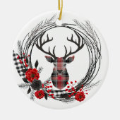 Rood Zwart Plaid Buck Herten Krans Keramisch Ornament (Voorkant)