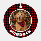 Rood & Zwart Plaid Kerstmis Gepersonaliseerde Pet Metalen Ornament (Achterkant)