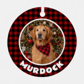 Rood & Zwart Plaid Kerstmis Gepersonaliseerde Pet Metalen Ornament (Voorkant)