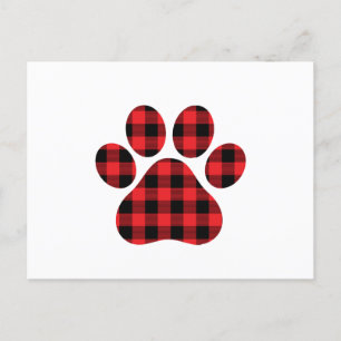 Rood Zwart Plaid Paw Print Feestdagenkaart