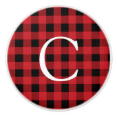 Rood & Zwart Plaid Squares Rustieke Country Dresse Keramische Knop (Voorkant)