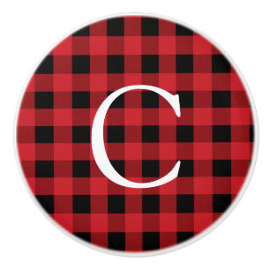 Rood & Zwart Plaid Squares Rustieke Country Dresse Keramische Knop