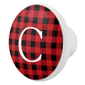 Rood & Zwart Plaid Squares Rustieke Country Dresse Keramische Knop (Rechts)