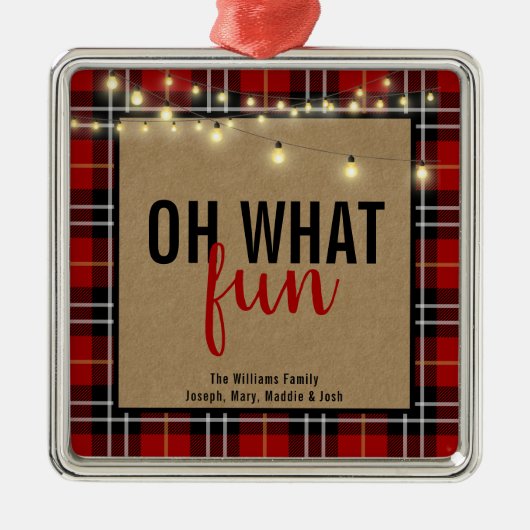 Rood/Zwart Plakken & Kraft Typografie Kerst Metalen Ornament (Voorkant)