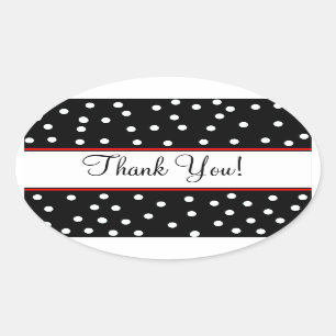 Rood & Zwart Polka Dots-Bruiloft Ovale Sticker