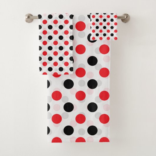 Rood Zwart Polka Dots Textiel Patroon Ontwerp Bad Handdoek (Insitu)
