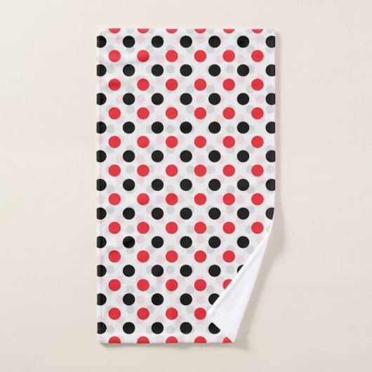 Rood Zwart Polka Dots Textiel Patroon Ontwerp Bad Handdoek (Handdoek)