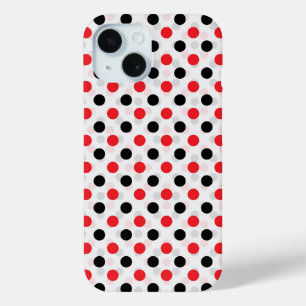 Rood Zwart Polka Dots Textiel Patroon Ontwerp iPhone 15 Case