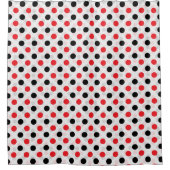 Rood Zwart Polka Dots Textiel Patroon Ontwerp Douchegordijn (Voorkant)