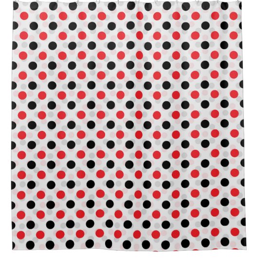 Rood Zwart Polka Dots Textiel Patroon Ontwerp Douchegordijn (Voorkant)