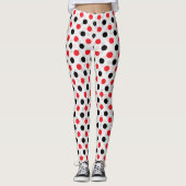 Rood Zwart Polka Dots Textiel Patroon Ontwerp Leggings (Voorkant)