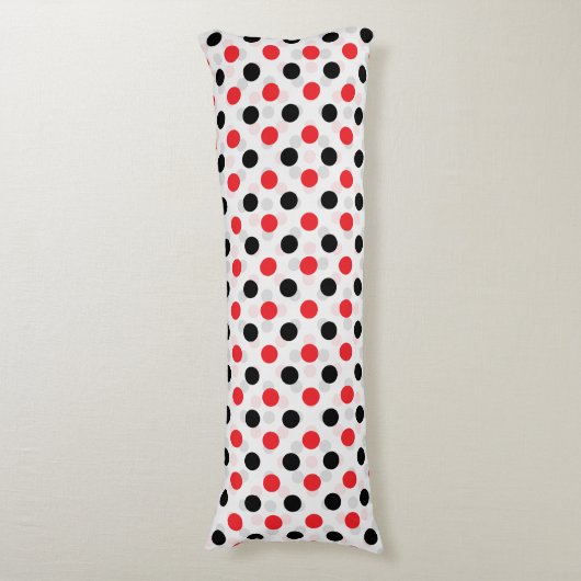 Rood Zwart Polka Dots Textiel Patroon Ontwerp Lichaamskussen (Voorkant Verticaal)