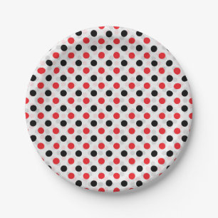 Rood Zwart Polka Dots Textiel Patroon Ontwerp Papieren Bordje