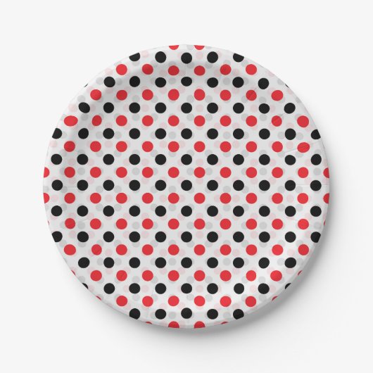 Rood Zwart Polka Dots Textiel Patroon Ontwerp Papieren Bordje (Voorkant)
