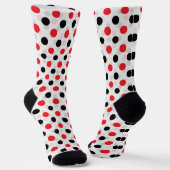 Rood Zwart Polka Dots Textiel Patroon Ontwerp Sokken (Gebogen)