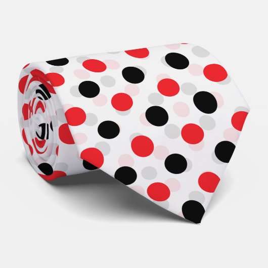 Rood Zwart Polka Dots Textiel Patroon Ontwerp Stropdas (Opgerold)